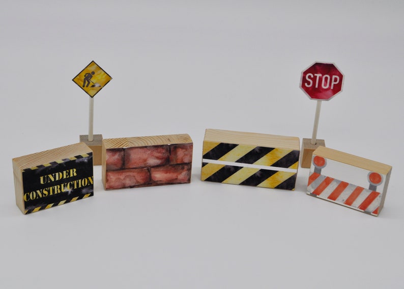 Construction Vehicles & Traffic Signs Wooden Blocks Set