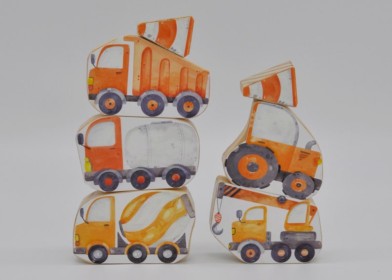 Construction Vehicles & Traffic Signs Wooden Blocks Set