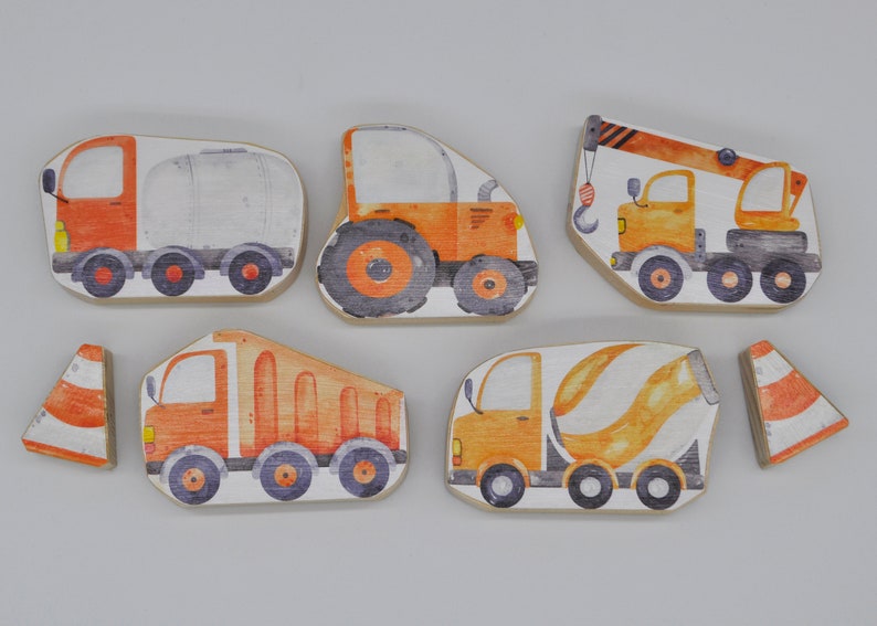 Construction Vehicles & Traffic Signs Wooden Blocks Set