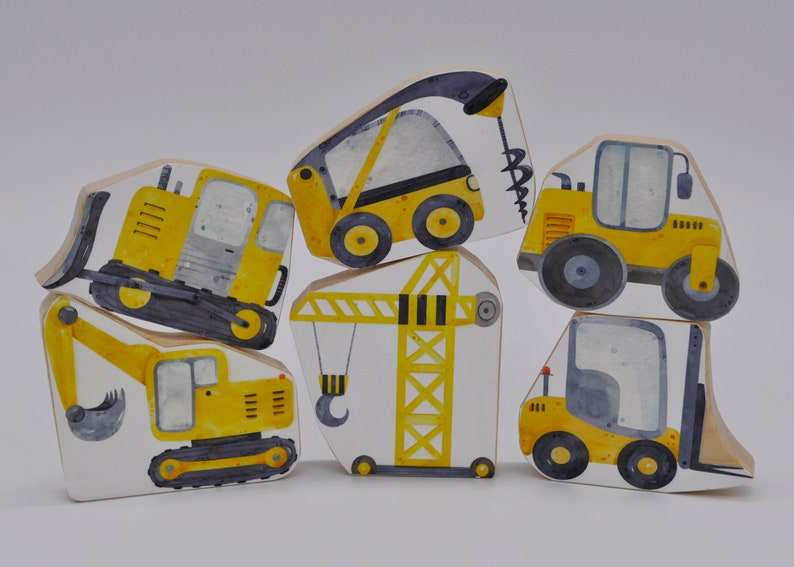 Construction Vehicles & Traffic Signs Wooden Blocks Set