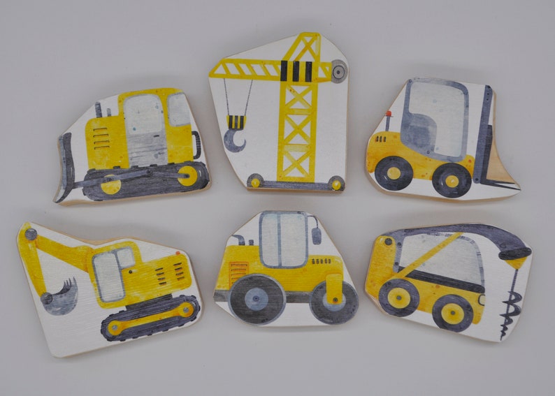 Construction Vehicles & Traffic Signs Wooden Blocks Set